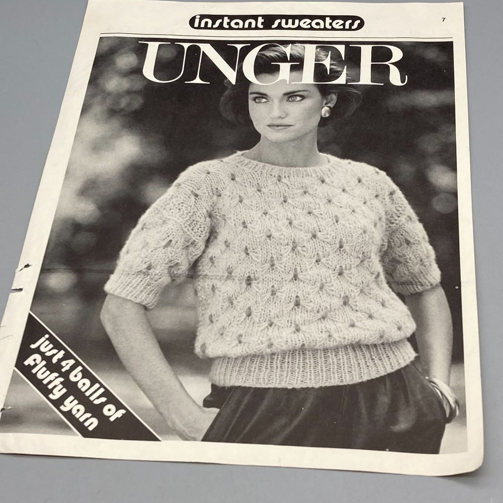 Vintage Fluffy Instant Sweater Pattern for Hand Knit, Unger Yarns 1985